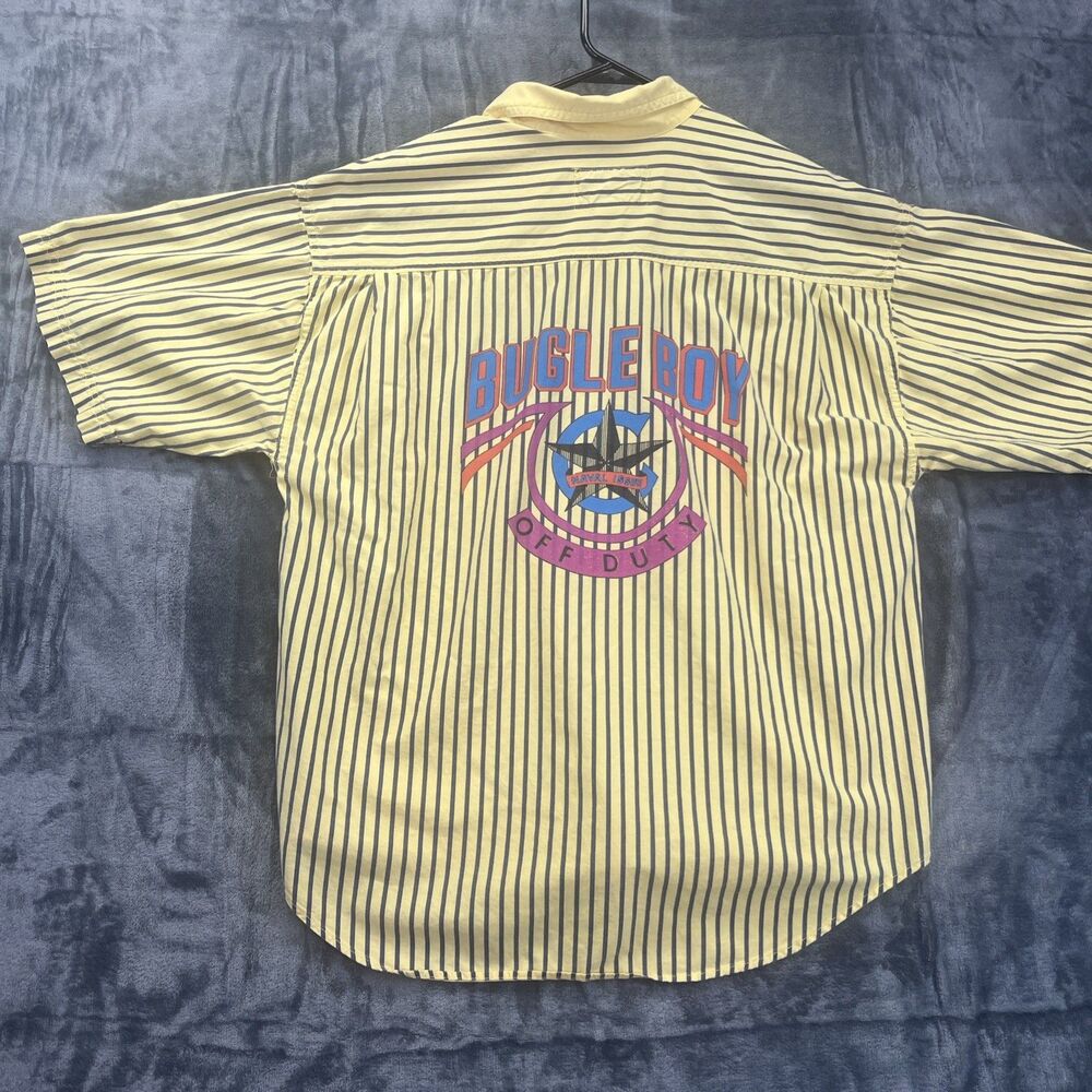 Bugle Boy Shirt Mens M Yellow Stripes Print Button Up Streetwear Vintage 90s